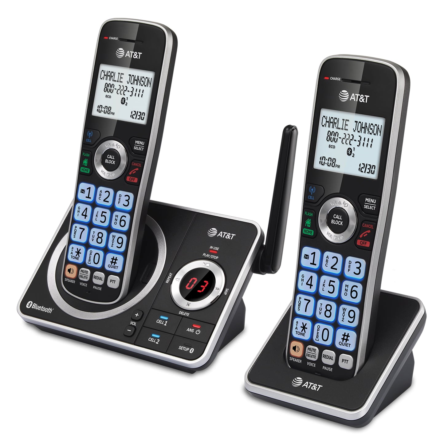 AT&T 2-Handset Expandable Cordless Phone with Unsurpassed Range, Bluetooth Connect to Cell, Smart Call Blocker and Answering System, DLP72212 (Black)