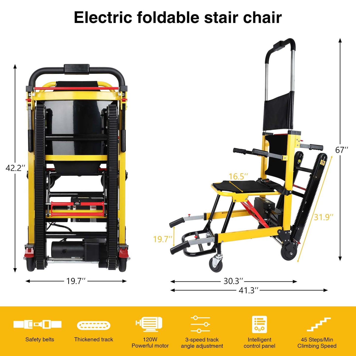 Rocita Portable Electric Chair, Track Climbing Wheelchair, Assist Stair Chair Electric Wheelchair, 440 lb Limit