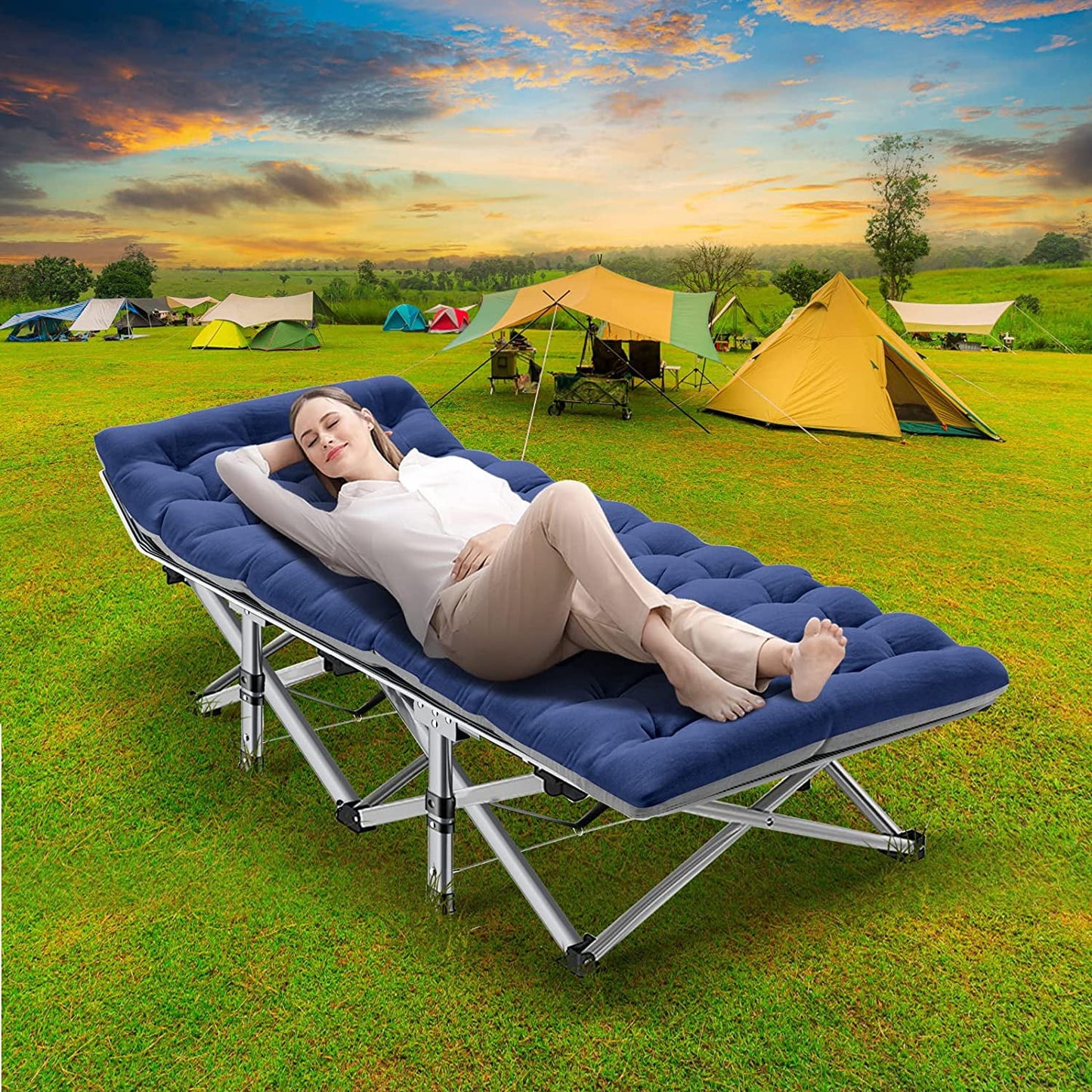 Slsy XL Folding Bed Cot with 3.3 inch 2 Sided Mattress, 75"* 28" Folding Sleeping Cot Guest Bed, Folding Camping Cots with Carry Bag