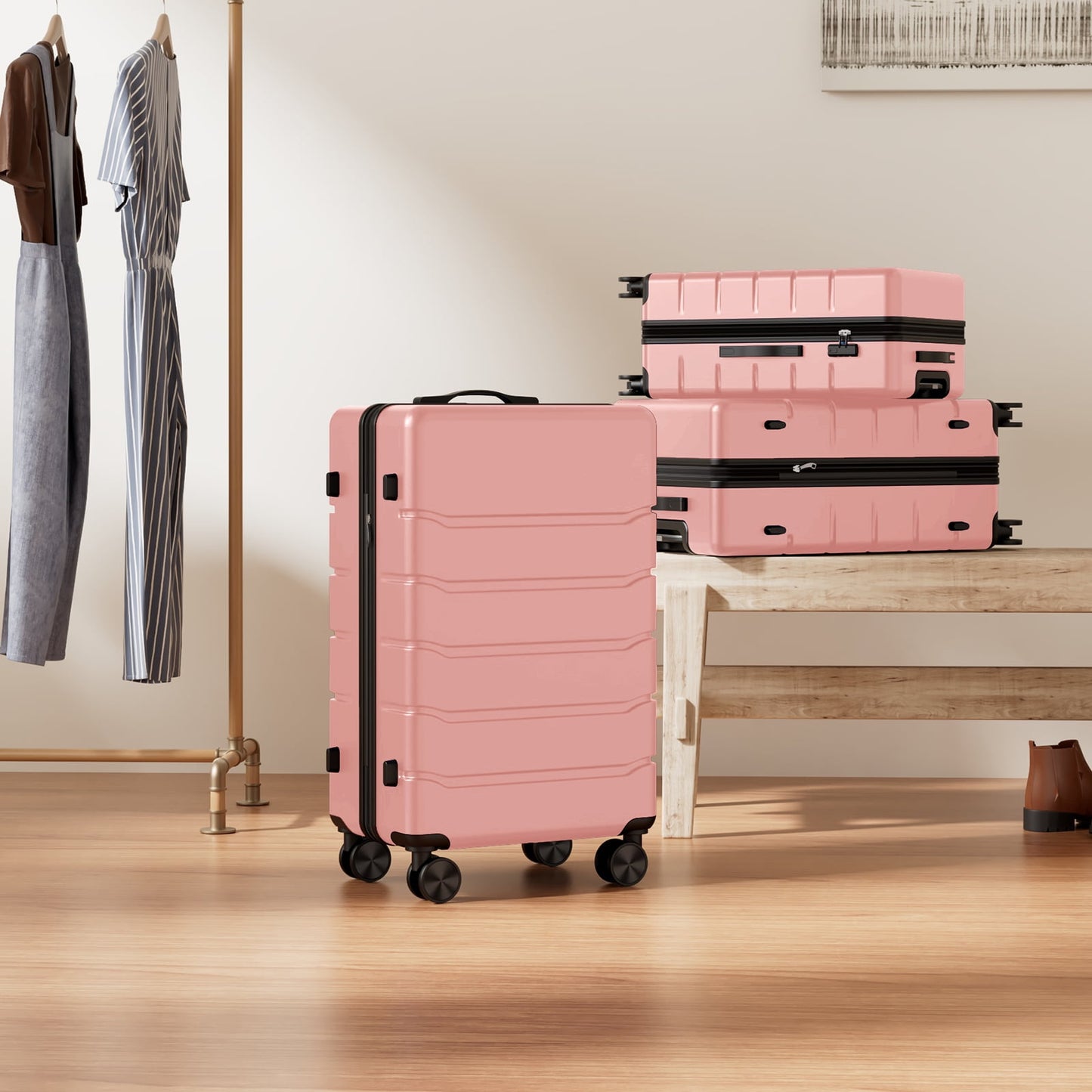 GIANNA 20 Inch Luggage with Spinner Wheels, Hardside Expandable Rolling Luggage with TSA Lock, Pink
