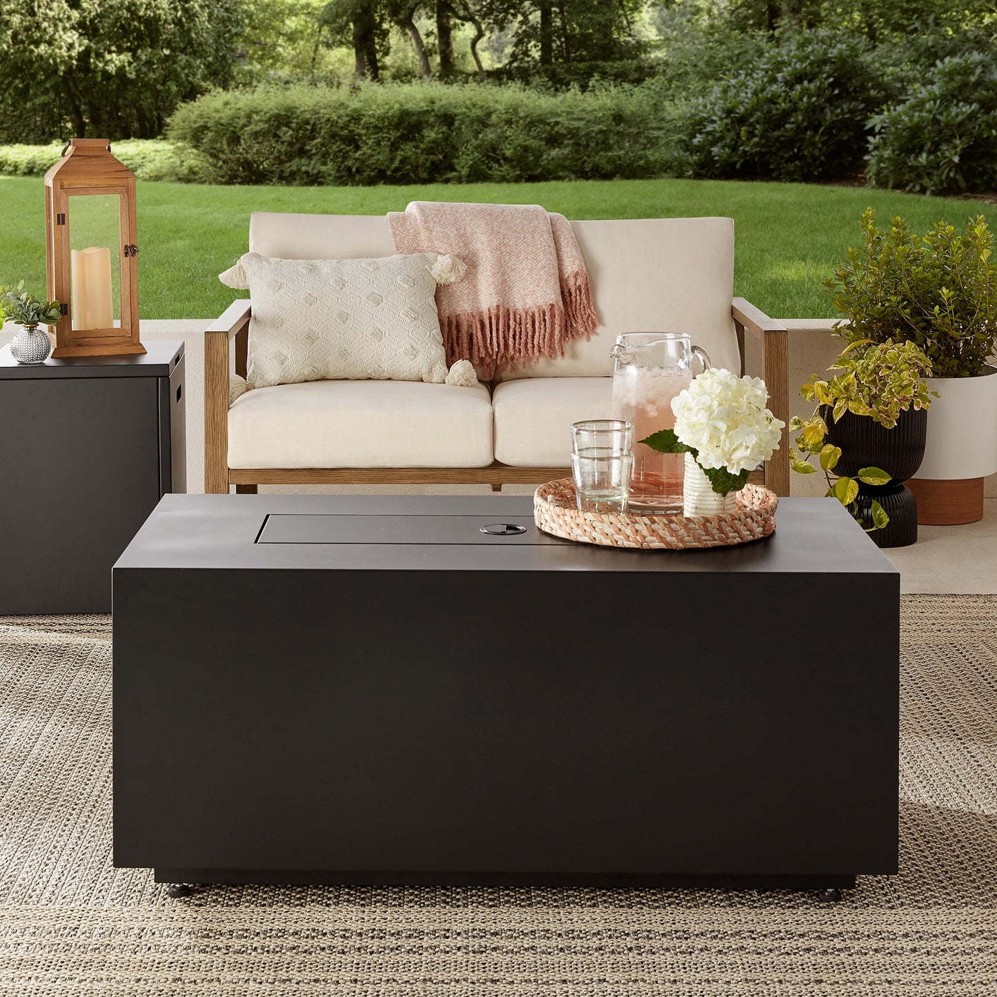 Mainstays Modern Steel Fire Pit Table with Tank Hideaway and Cover, Matte Black