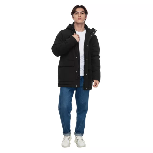 Rokka&Rolla Men's Parka Jacket Winter Coat with Fleece Hood-Black, size Large