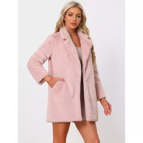 Allegra K Women's Lapel Collar Faux Fur Fuzzy Winter Long Overcoat with Pockets