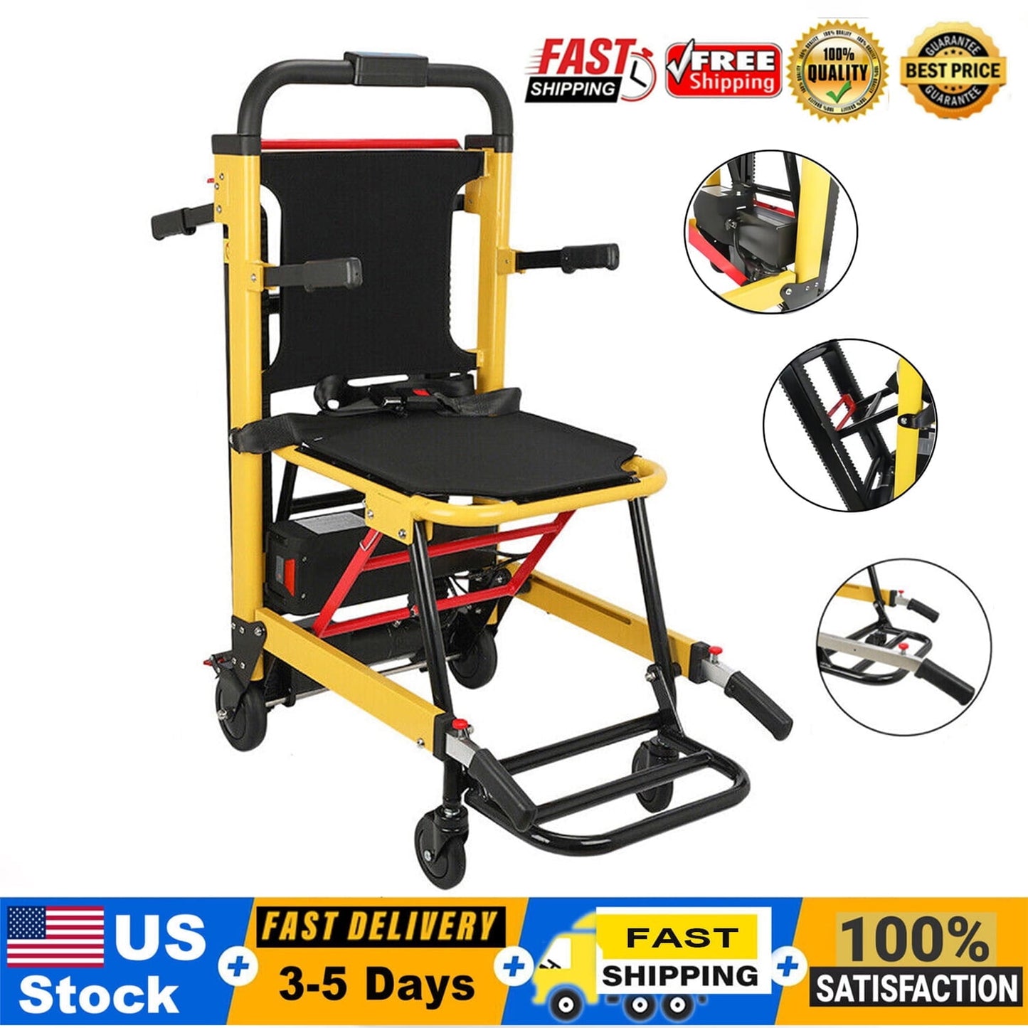 Rocita Portable Electric Chair, Track Climbing Wheelchair, Assist Stair Chair Electric Wheelchair, 440 lb Limit