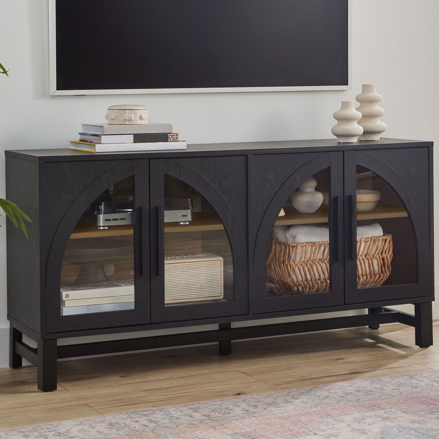 Better Homes & Gardens Juliet Arch TV Stand for TVs up to 65", Black Wood Finish