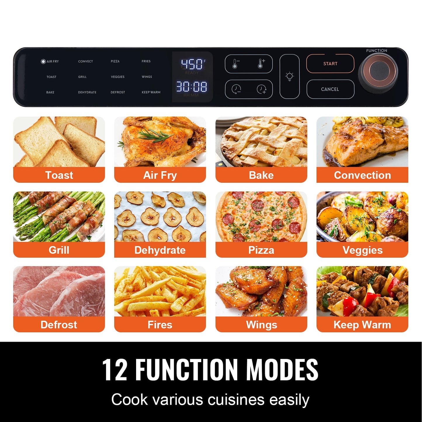 KFFKFF 12-IN-1 1700W Air Fryer Toaster Oven 25L Stainless Steel Convection Oven
