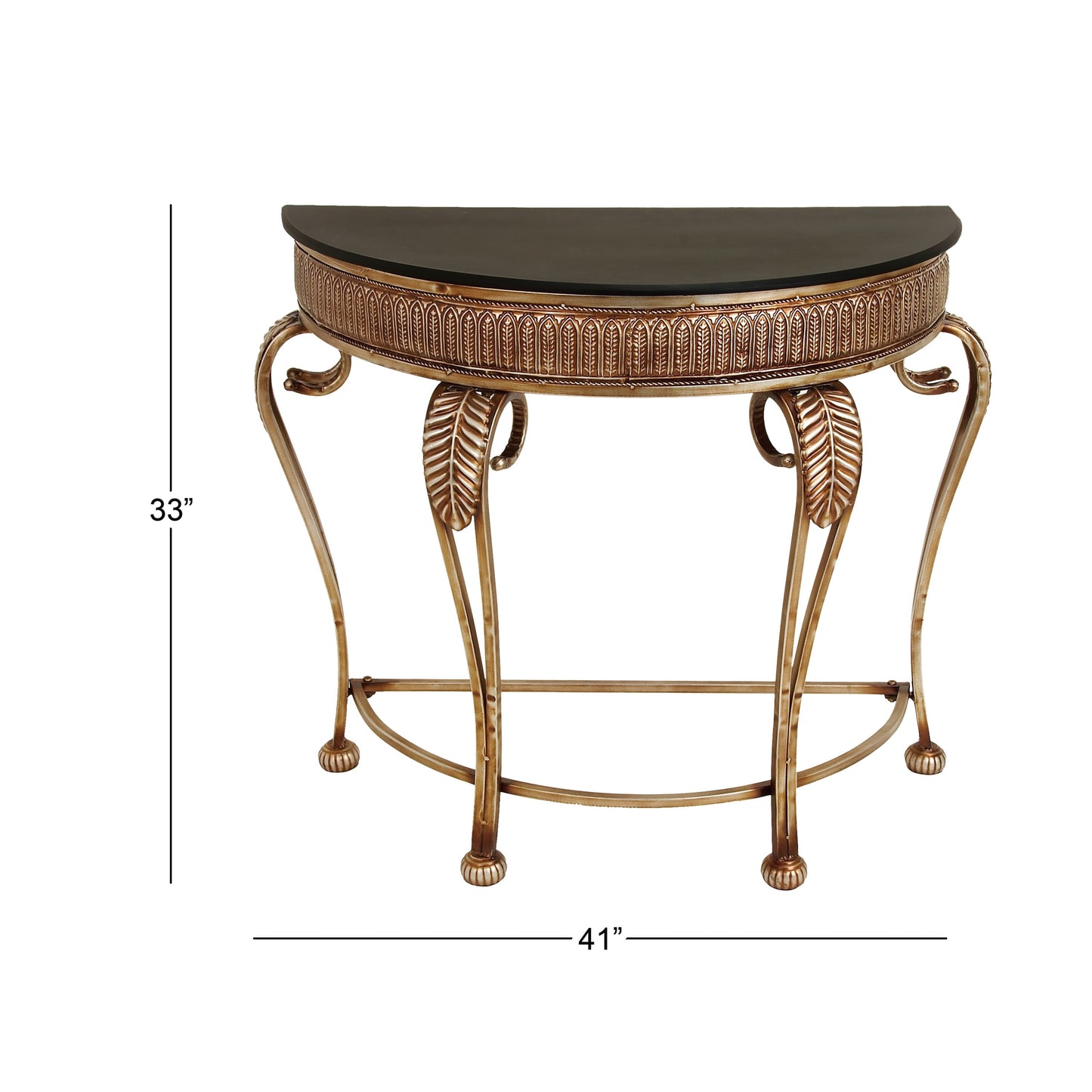 DecMode 41" x 33" Gold Metal Embossed Leaf Console Table with Ornate Scroll Legs, 1-Piece