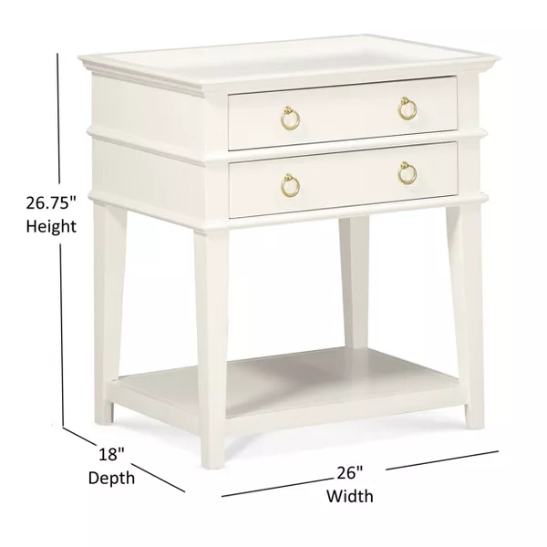 Comfort Pointe Clara Nightstand White: Recessed Top, 2 Drawers, Open Shelf, Painted MDF, Wood Frame