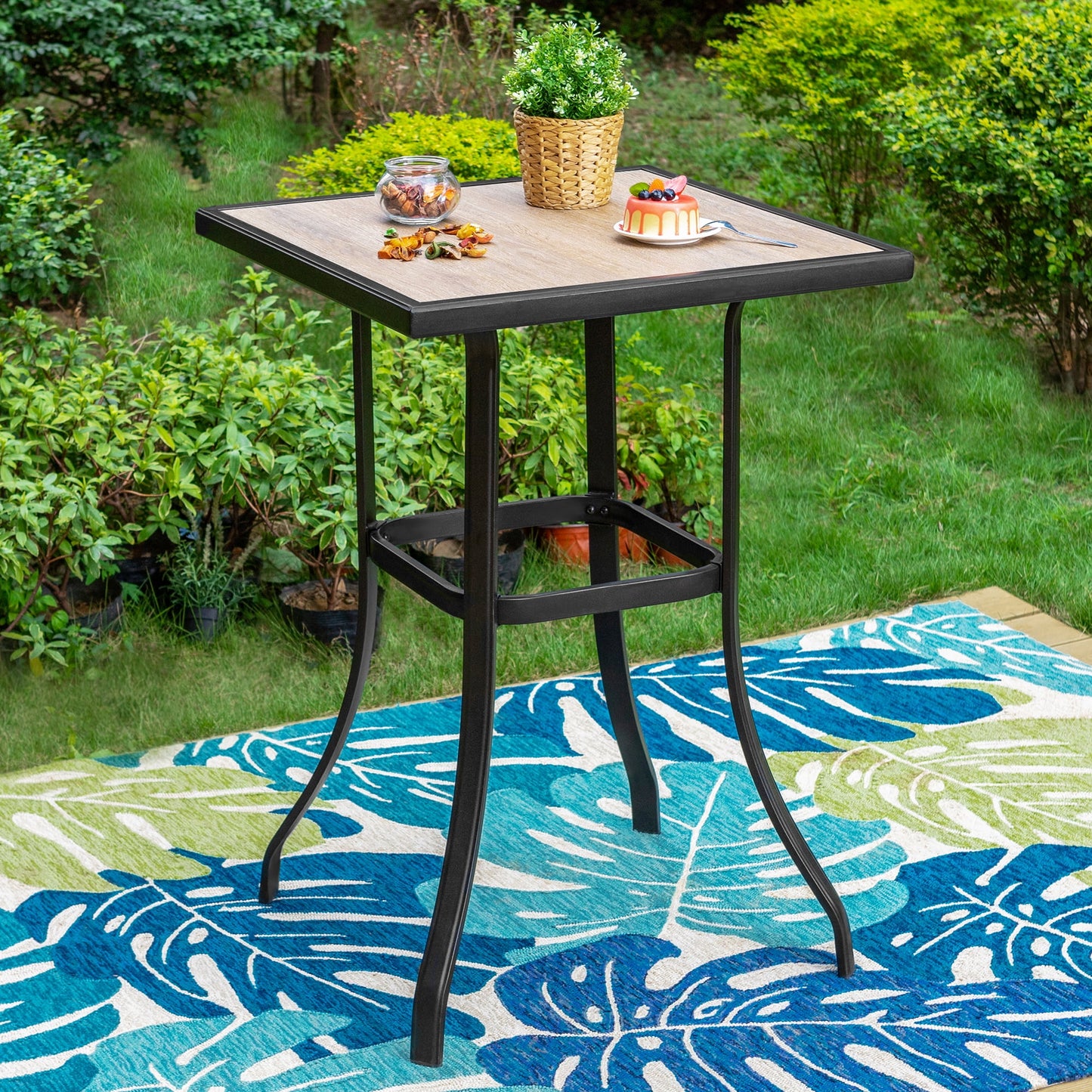 Summit Living 3 Pieces Outdoor Patio Swivel Bar Stools Set, Metal Bar Height Bistro Set for 2 People, Blue