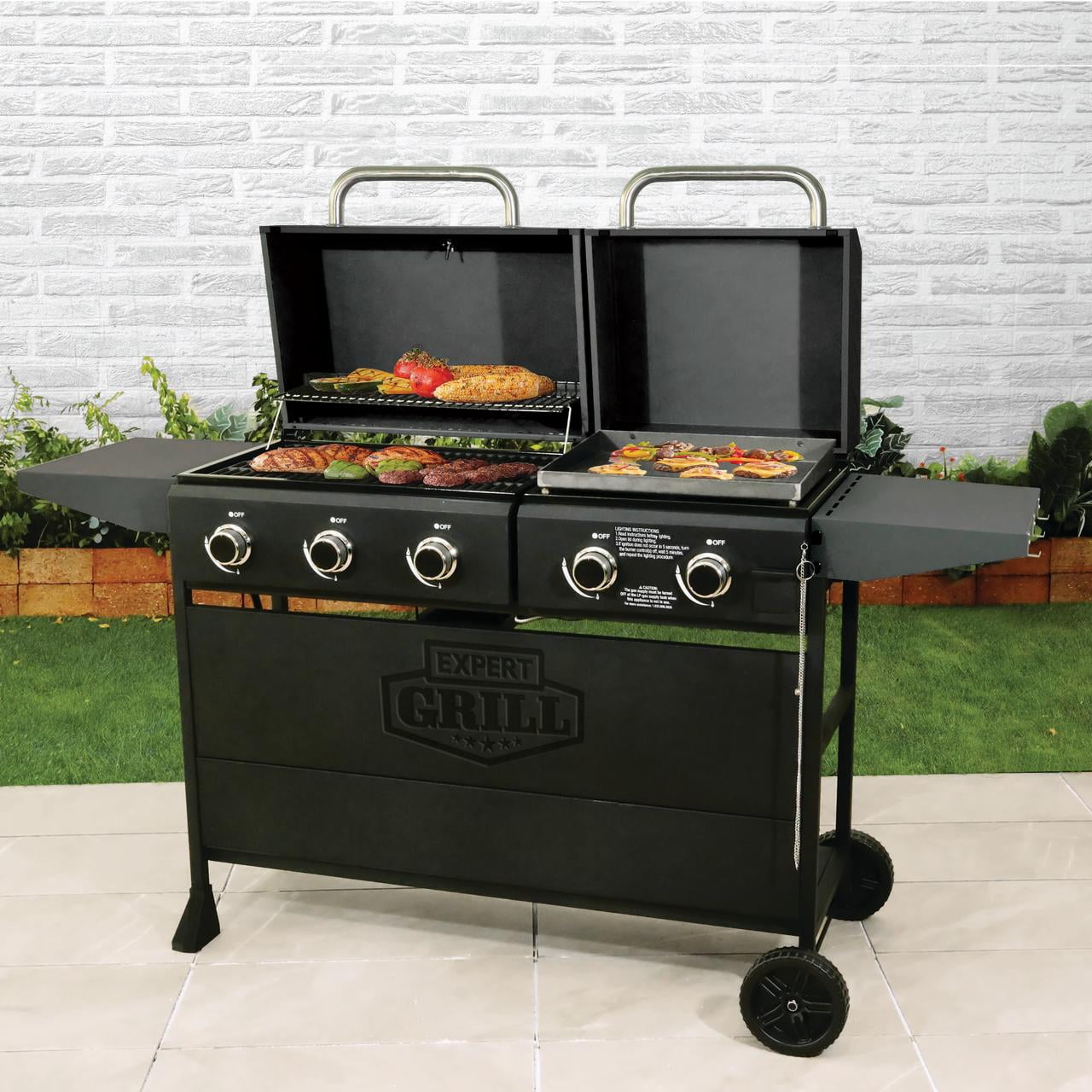 Expert Grill 5-Burner Black Propane Gas Grill and Propane Griddle, Black, New