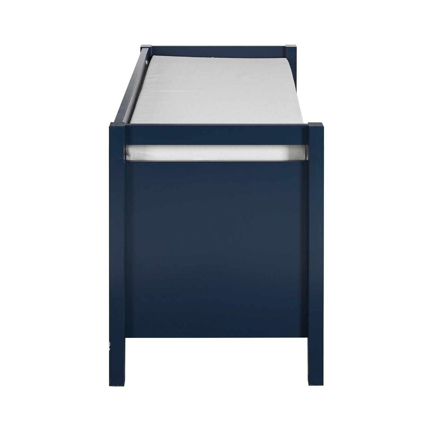 Linon Liesal Storage Bench with 3 Storage Bins, Navy Blue Finish with Cream Bins and Cushion