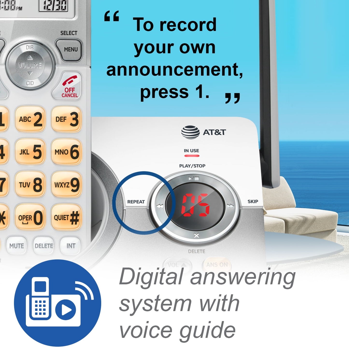 AT&T 4-Handset Cordless Phone with Unsurpassed Range, Answering System and Call Block, EL52429 (White/Silver)