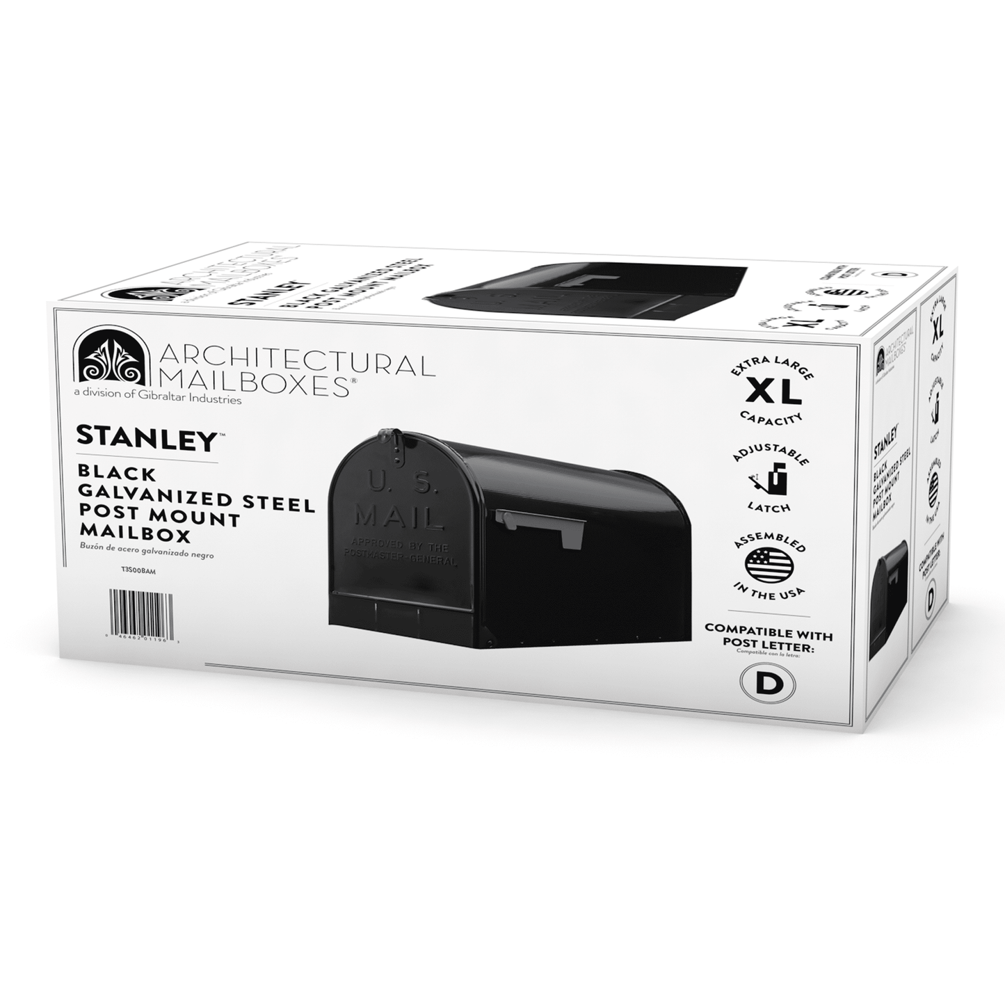 Architectural Mailboxes Stanley Galvanized Steel, Extra Large, Post-Mount Mailbox in Black