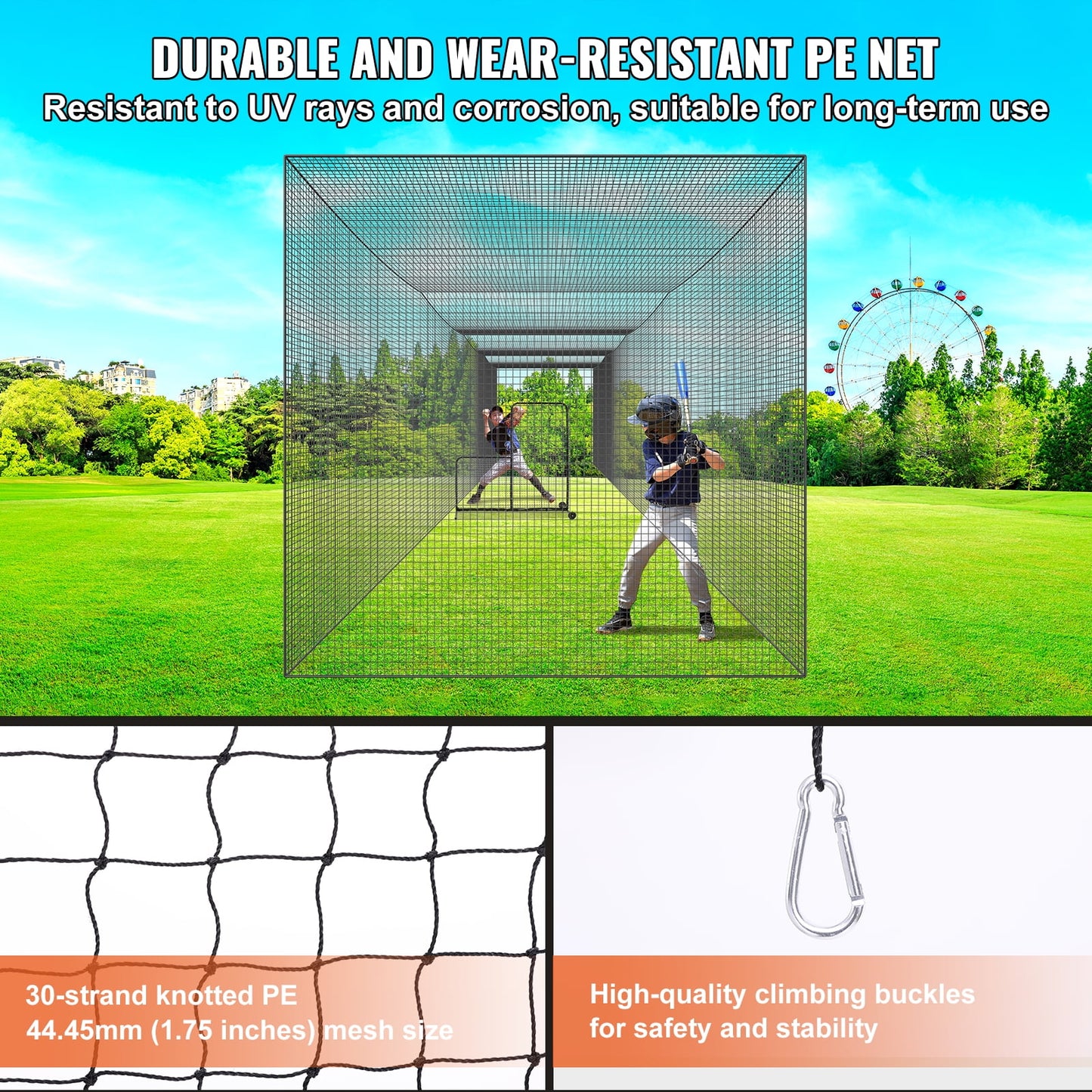 KFFKFF Portable Softball Baseball Batting Cage with Storage Bag, Black, 55 x 12 x12ft