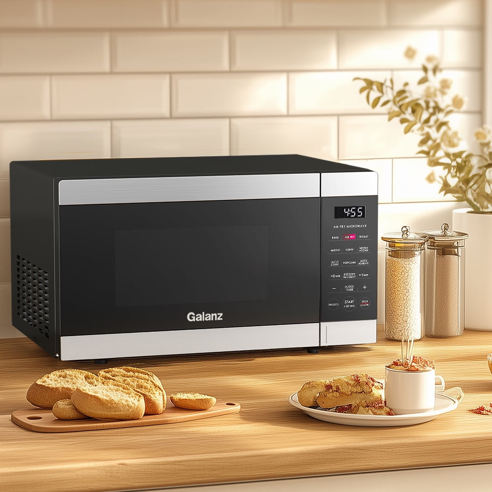 Galanz 0.9 Cu ft Air Fry Countertop Microwave, 900 Watts, Stainless Steel, New
