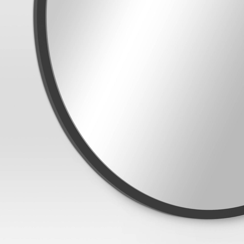 28" Round Decorative Wall Mirror Black - Project 62: Modern Steel Frame, Wall Mount