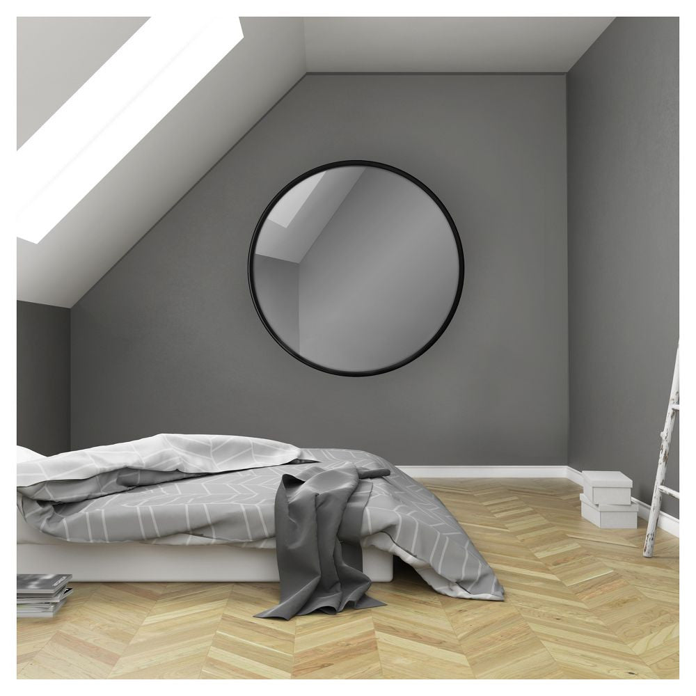 28" Round Decorative Wall Mirror Black - Project 62: Modern Steel Frame, Wall Mount