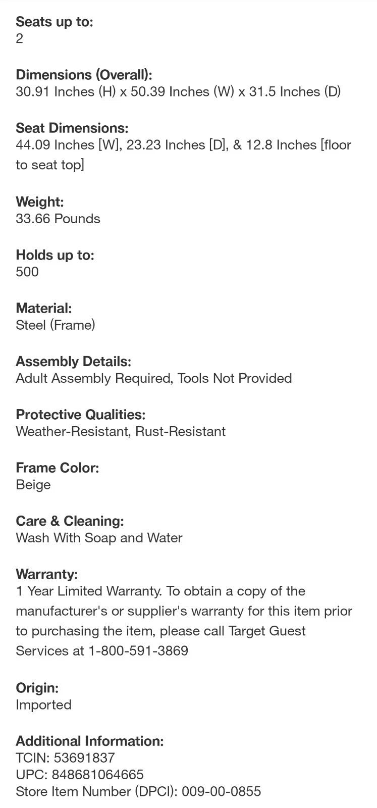 Southport Outdoor Patio Loveseat with Metal Legs - Natural/White - Threshold