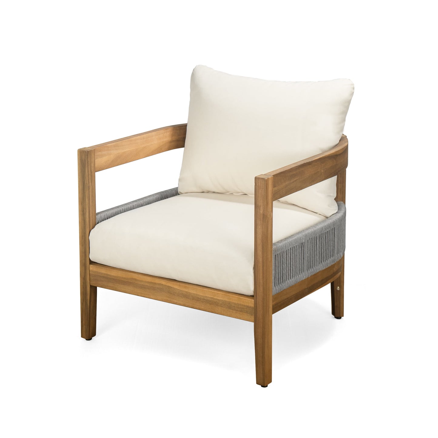 Thorneas Outdoor Patio Club Chairs, Acacia Wood, Rope Weave, Beige + Teak