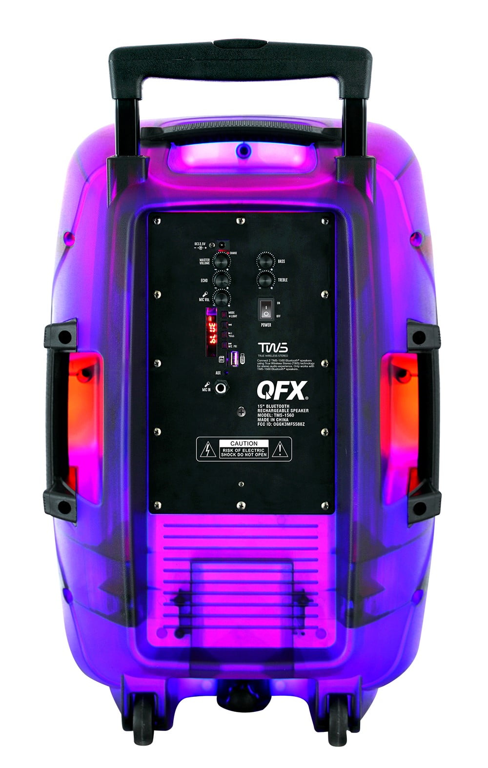 QFX Wireless Bluetooth Rechargeable Portable Speaker with Party Lights, Multicolor, TMS-1560