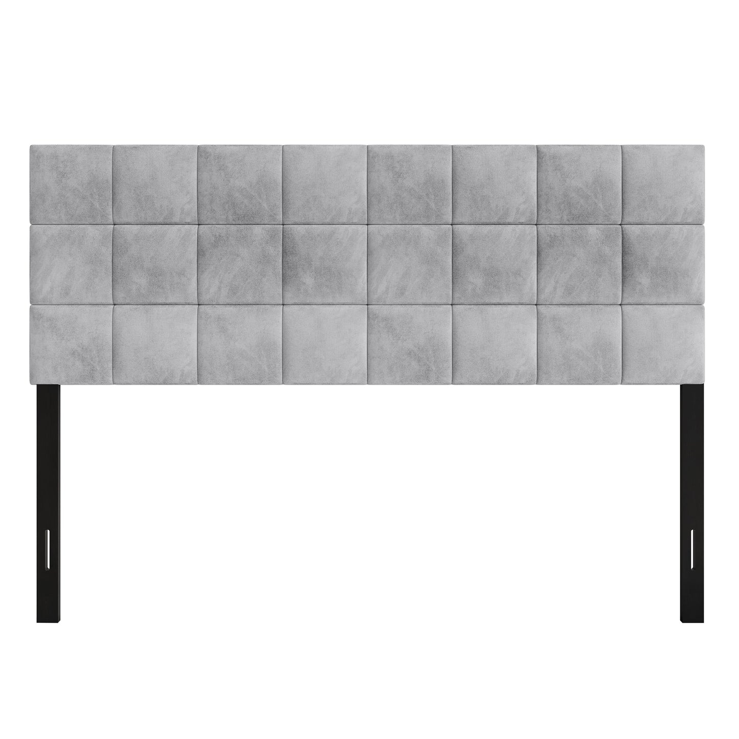 Castle Place Classic Sqaure Tufted Velvet Upholstered King Headboard, Silver Grey