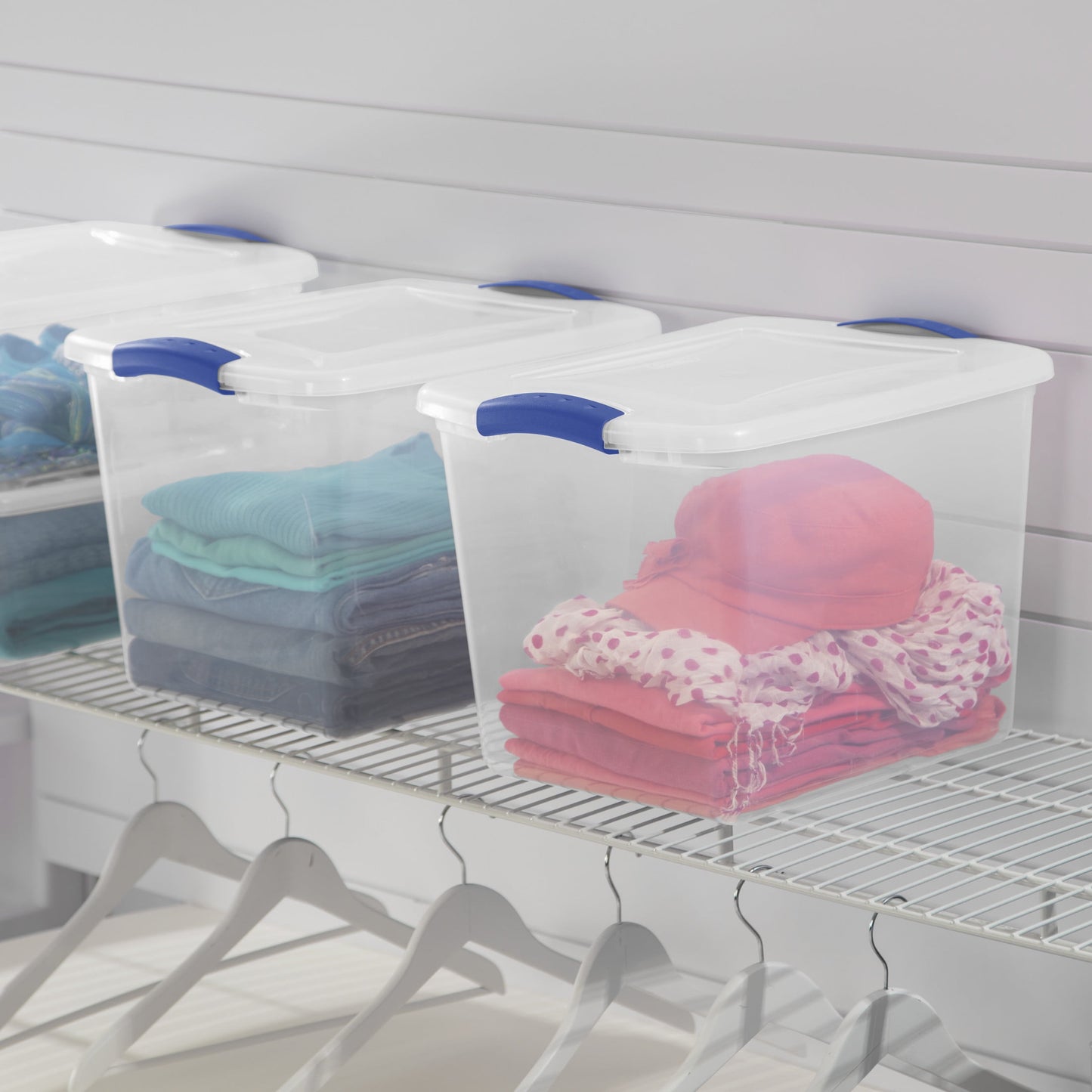 Sterilite 27 Quart Clear Plastic Storage Container with Latch Lid, Blue, 10 Pack