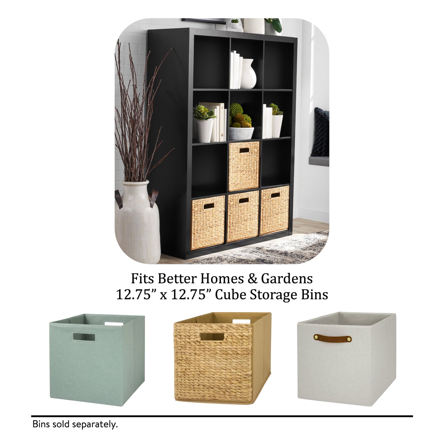 Better Homes & Gardens 12-Cube Storage Organizer, Solid Black