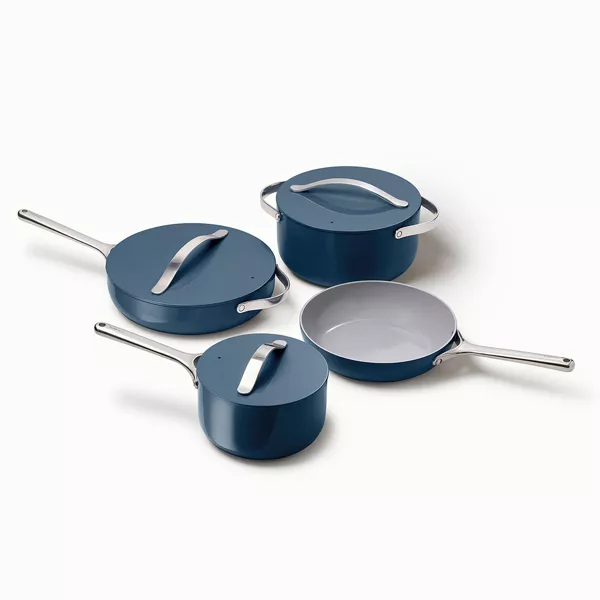 Caraway Home 12pc Cookware Box Set Navy: Nonstick Ceramic, Stainless Steel Handles, Includes Pot Lid Organizer, Dutch Oven