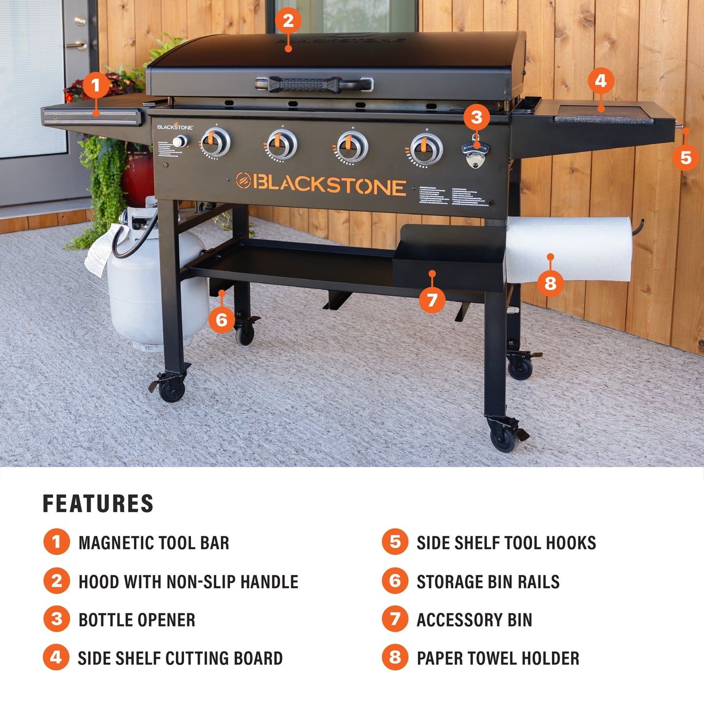 Blackstone Original 4-Burner 36” Propane Griddle with Hood and Omnivore Griddle Plate