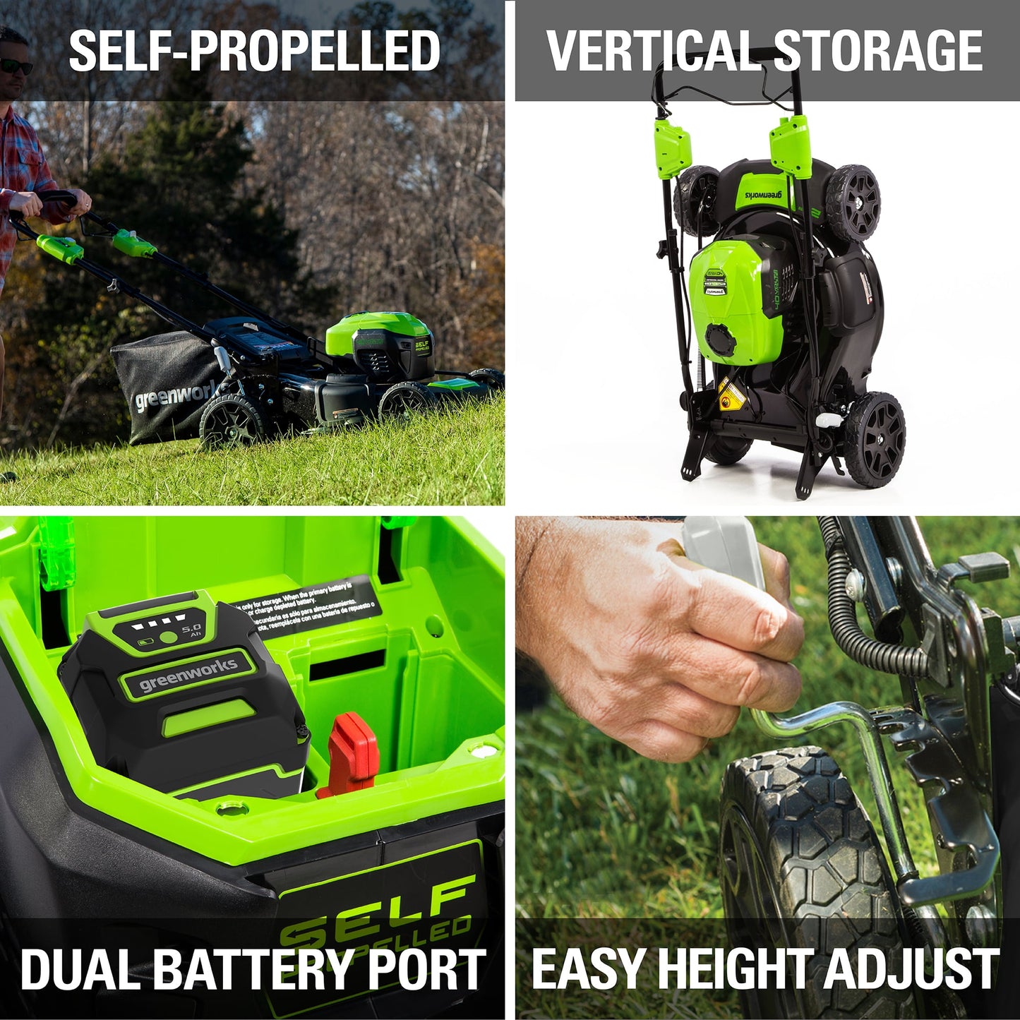 Greenworks 40V 21-inch Brushless Self-Propelled Lawn Mower W/5.0 Ah Battery and Charger, 2516402