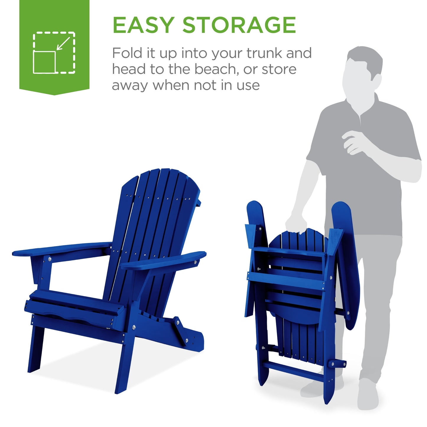 Best Choice Products Folding Adirondack Chair Outdoor, Wooden Accent Lounge Furniture w/ 350lb Capacity - Red