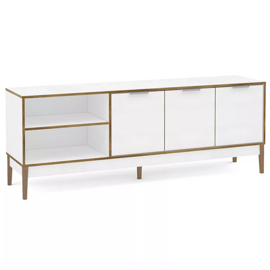 Boston TV Stand for TVs up to 75" White/Light Brown - Polifurniture: Modern Console with Drawers, Particle Board Construction