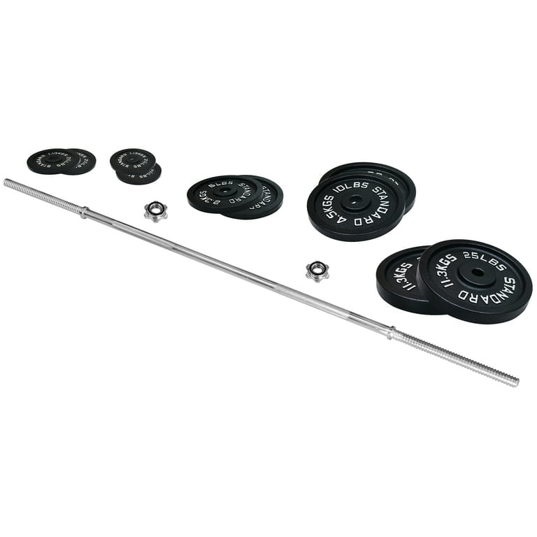 BalanceFrom Cast Iron Standard Weight Including 5FT Sectional Standard Barbell with Star Locks, 95-Pound Set
