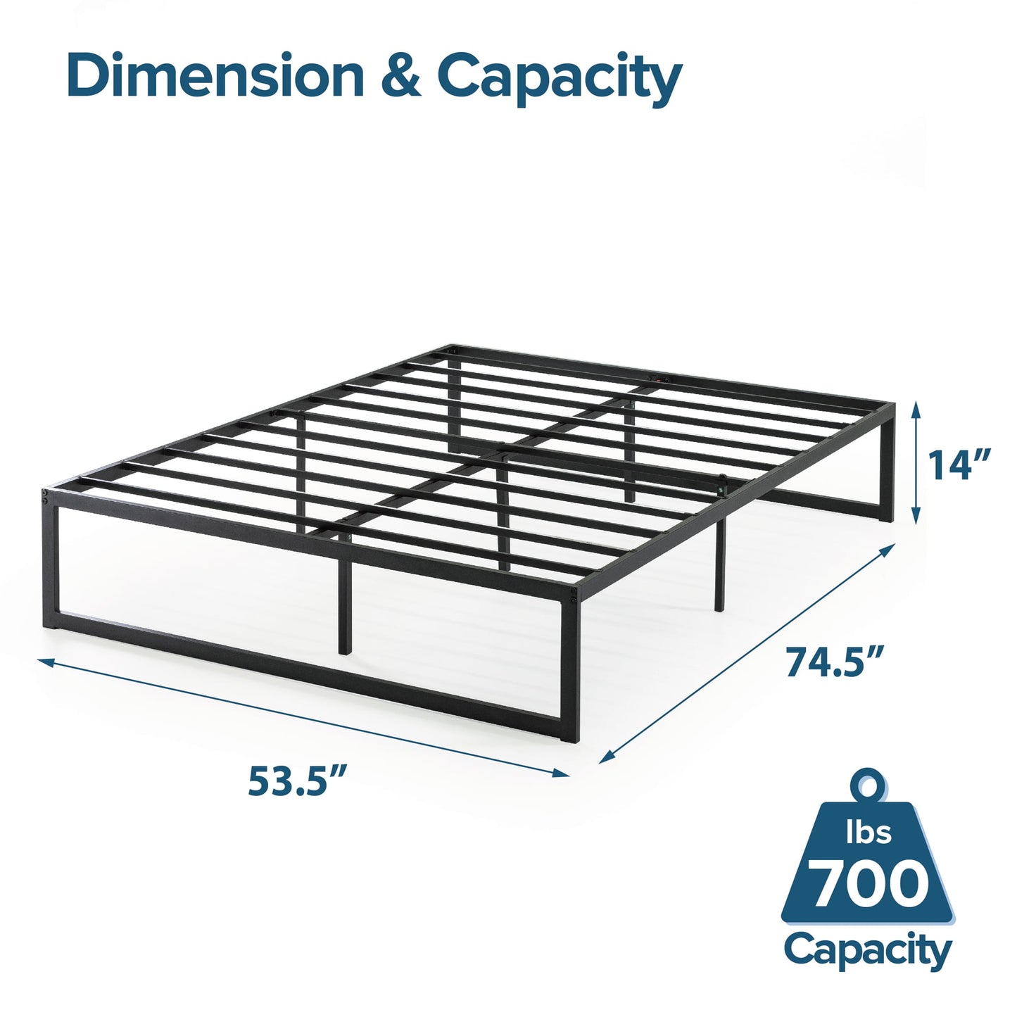 Zinus Abel 14" Metal Bed Frame with Steel Slat Support Full