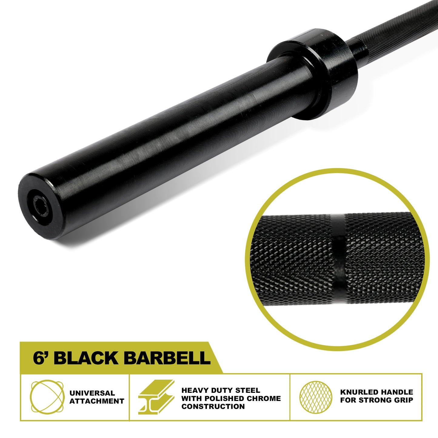 PRCTZ 6 ft Barbell Bar, Olympic Weightlifting bar, 2 inch rotating sleeves, 800-Pound Capacity