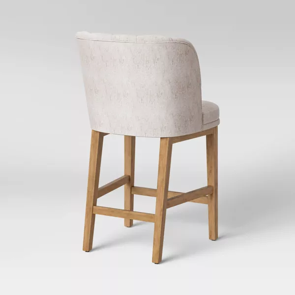 Winfall Tufted Barrel Counter Height Barstool Linen - Threshold™: Ergonomic, Rubberwood Legs, Polyester Upholstery