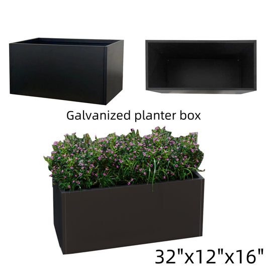 32"x12"x16" Planter Box with Drainage Holes for Outdoor Plants Garden Pot Rectangular Tall Flower Vase Metal Steel Heavy Duty for Yard Patio Deck Hotel Front Porch Large Container Decorative
