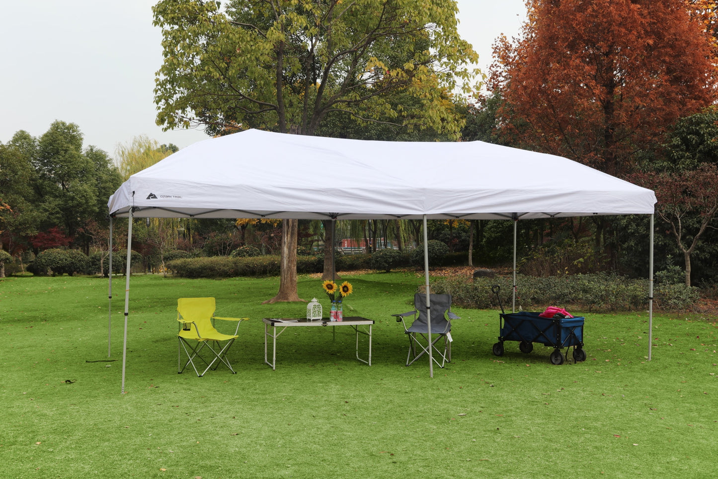 Ozark Trail 20' x 10' Straight Leg Outdoor Easy Pop-up Canopy, White