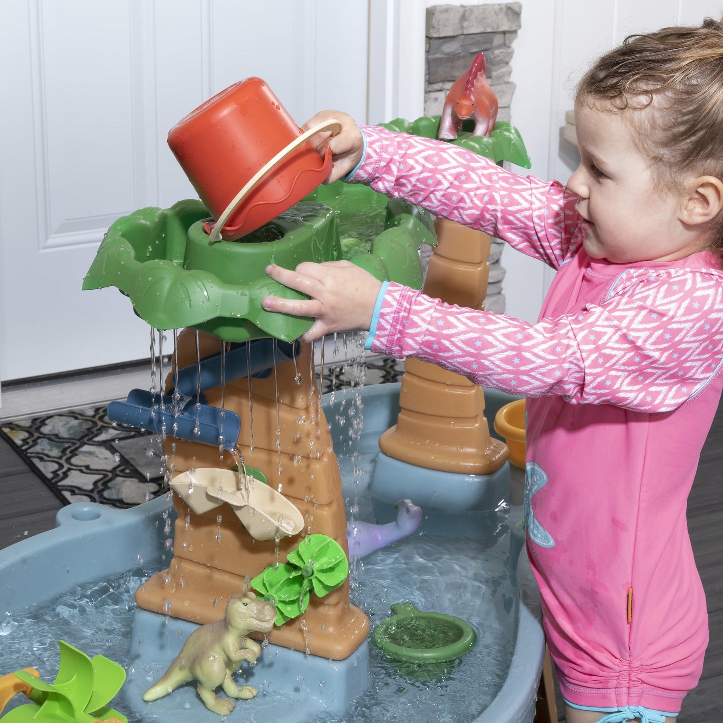 Step2 Dino Showers Multi-color Plastic Water Table for Toddlers with 13-Piece Playset
