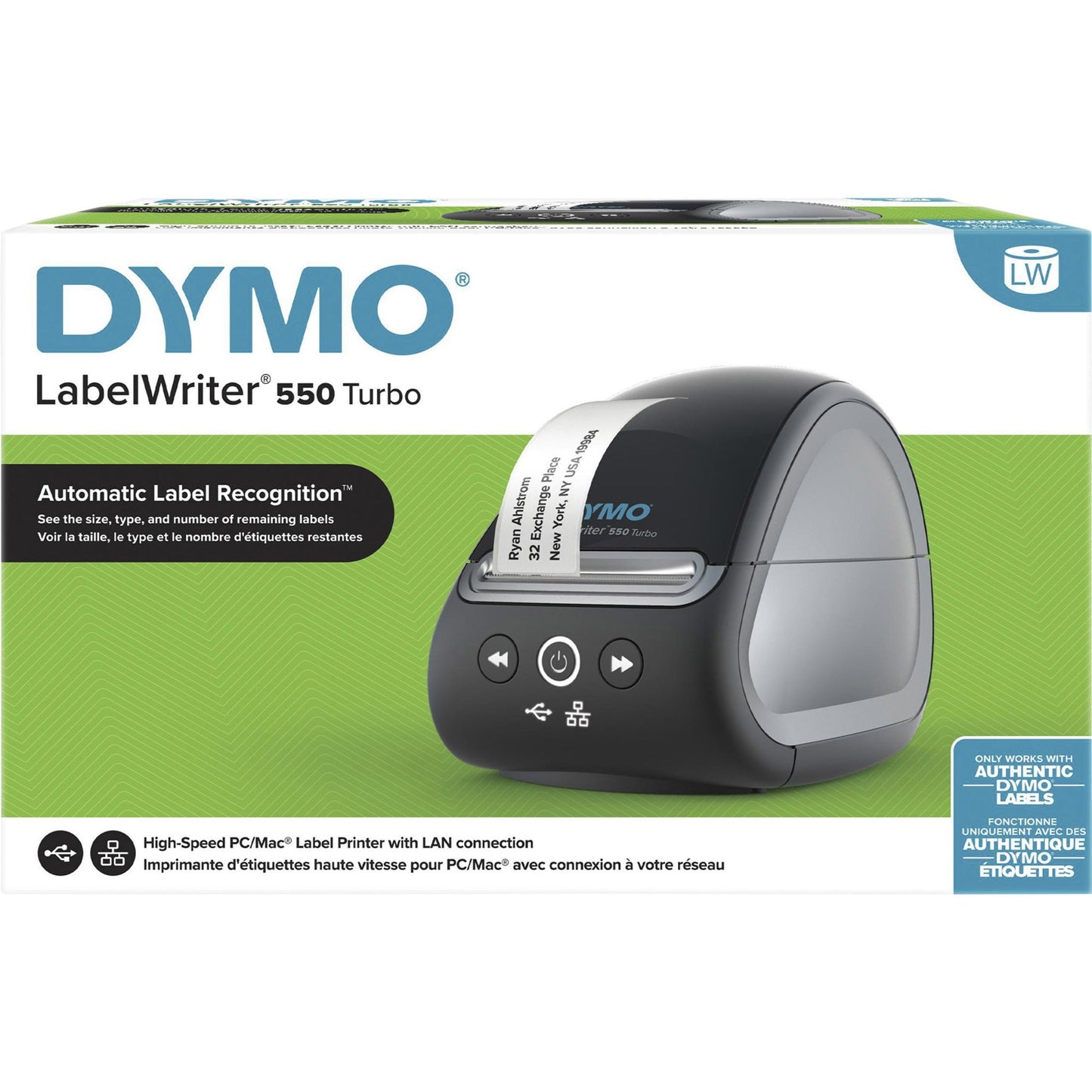 DYMO LabelWriter 550 Turbo Label Printer, Label Maker with High-Speed Direct Thermal Printing, Automatic Label Recognition, Prints Variety of Label Types Through USB or LAN Network Connectivity