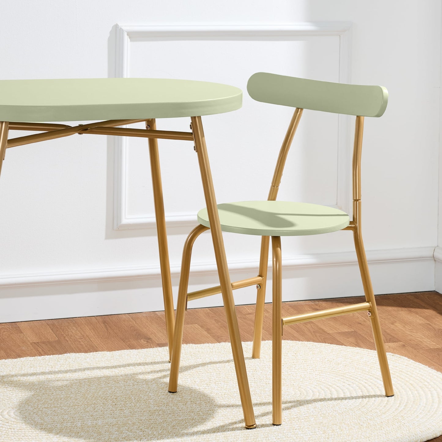 Best Choice Products 3-Piece Modern Oval Dining Table Set, Small Kitchen Dinette w/ 2 Chairs - Sage Green/Gold