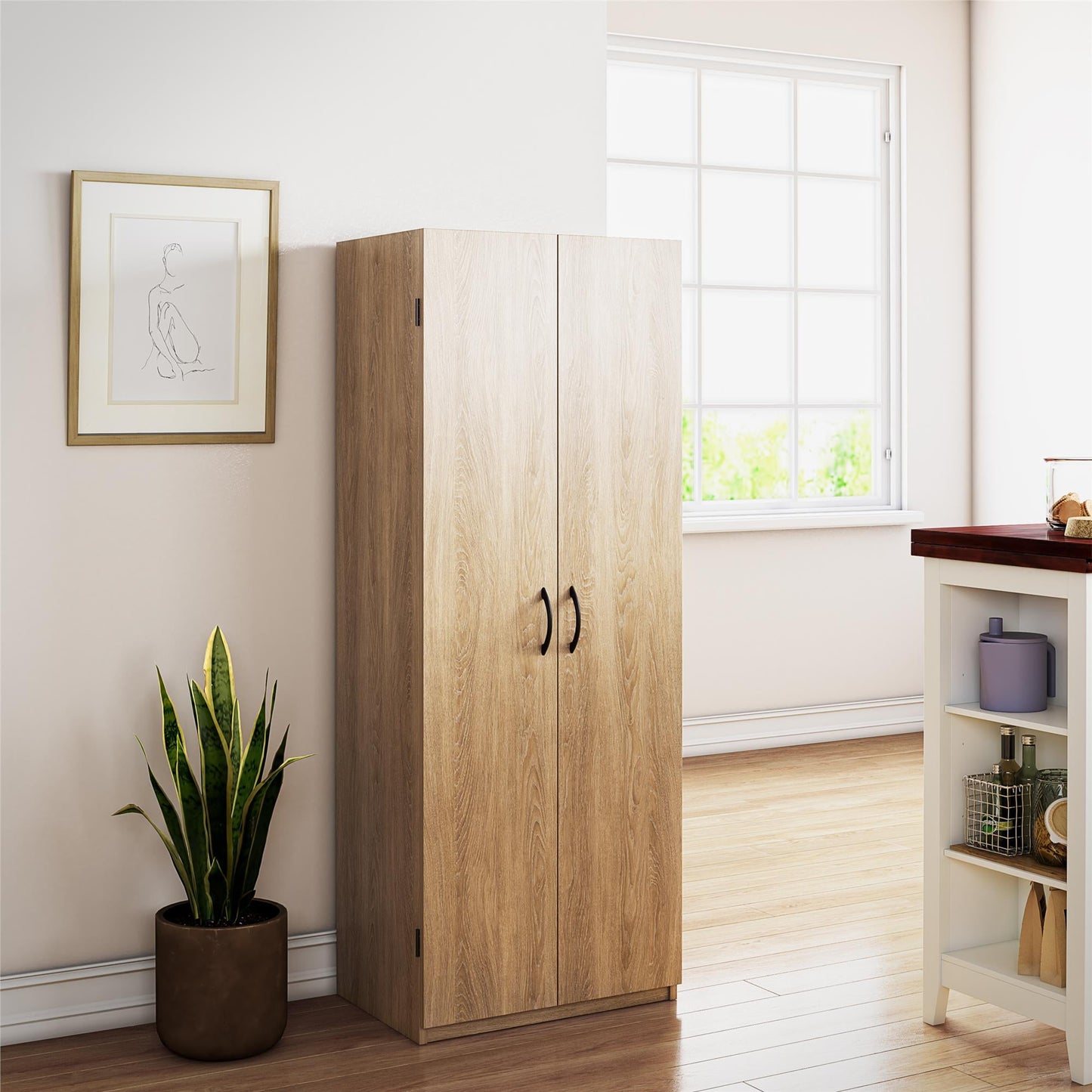Mainstays 60" 2 Door Storage Cabinet, Natural