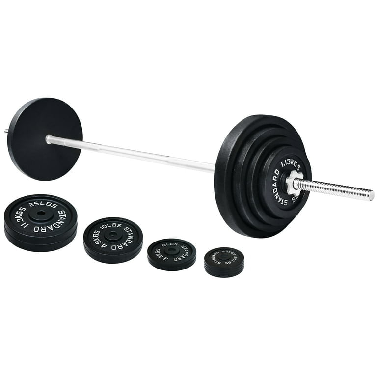 BalanceFrom Cast Iron Standard Weight Including 5FT Sectional Standard Barbell with Star Locks, 95-Pound Set