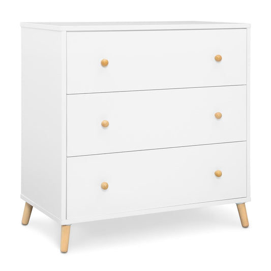 Delta Children Essex 3 Drawer Dresser with Interlocking Drawers, Bianca White/Natural