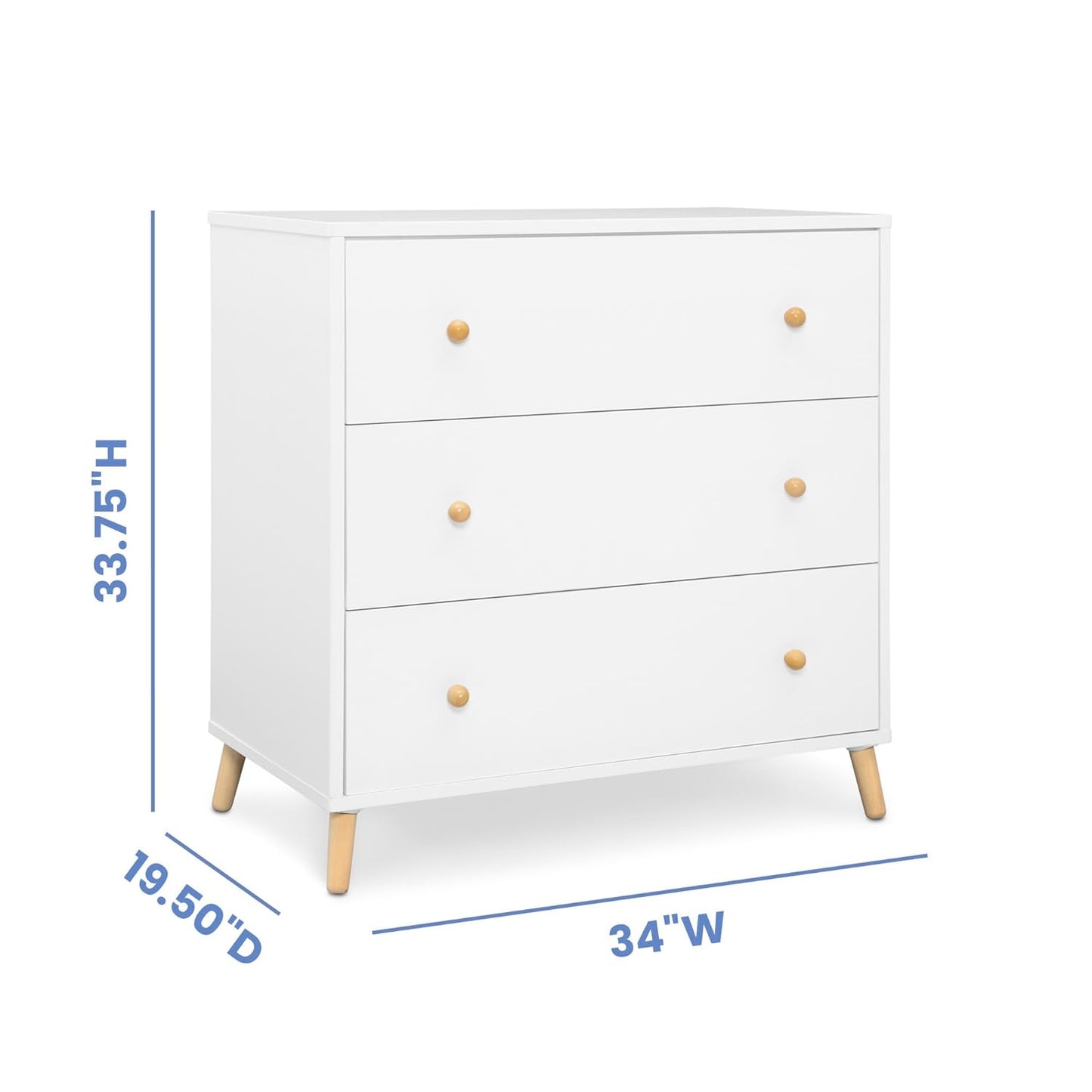 Delta Children Essex 3 Drawer Dresser with Interlocking Drawers, Bianca White/Natural