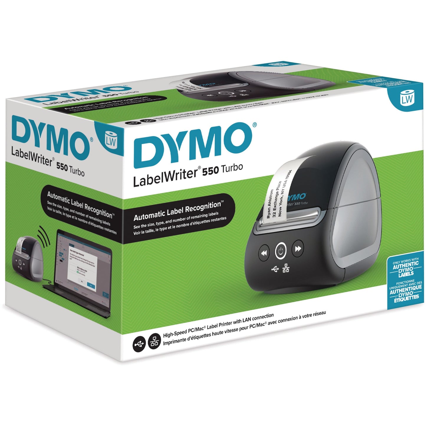 DYMO LabelWriter 550 Turbo Label Printer, Label Maker with High-Speed Direct Thermal Printing, Automatic Label Recognition, Prints Variety of Label Types Through USB or LAN Network Connectivity