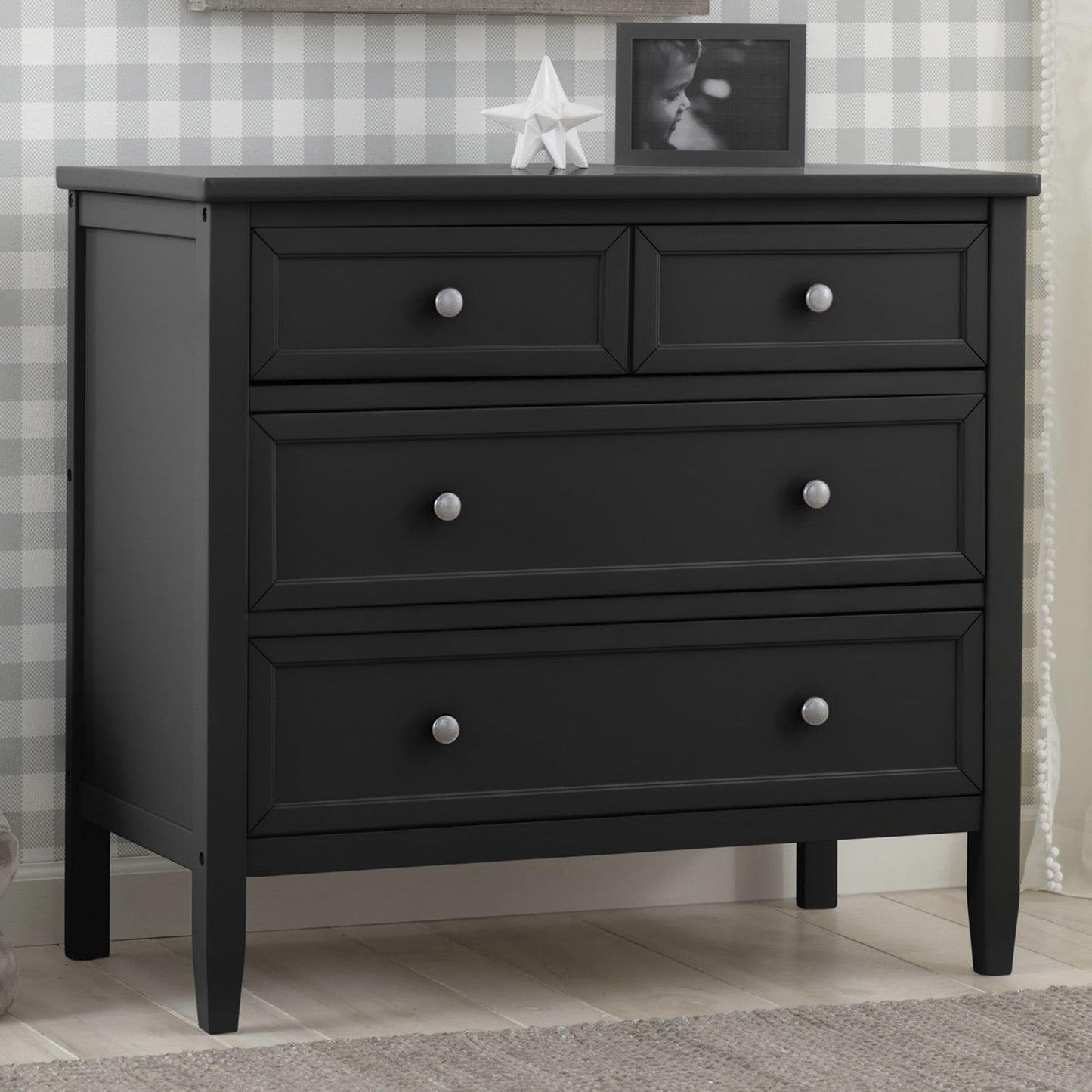 Delta Children Epic 3 Drawer Dresser with Interlocking Drawers, Black Ebony