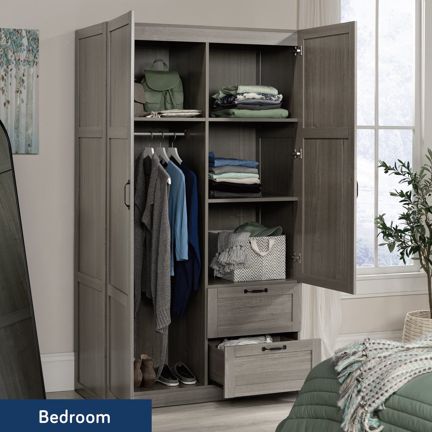 Sauder Wardrobe/Storage Cabinet, Silver Sycamore Finish