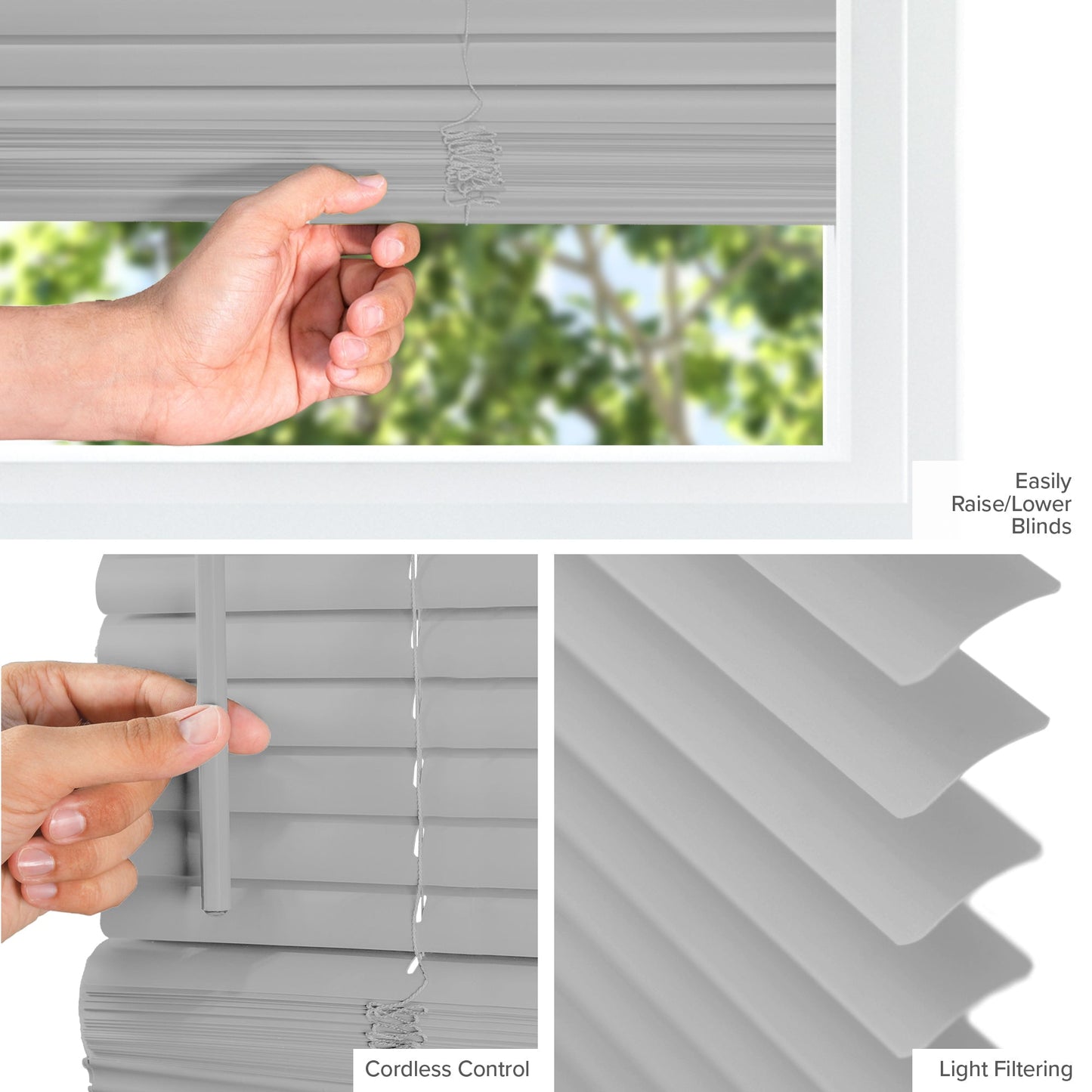 Chicology Cordless 1" Vinyl Mini Window Blinds Gloss Gray 32.5"W X 48"H