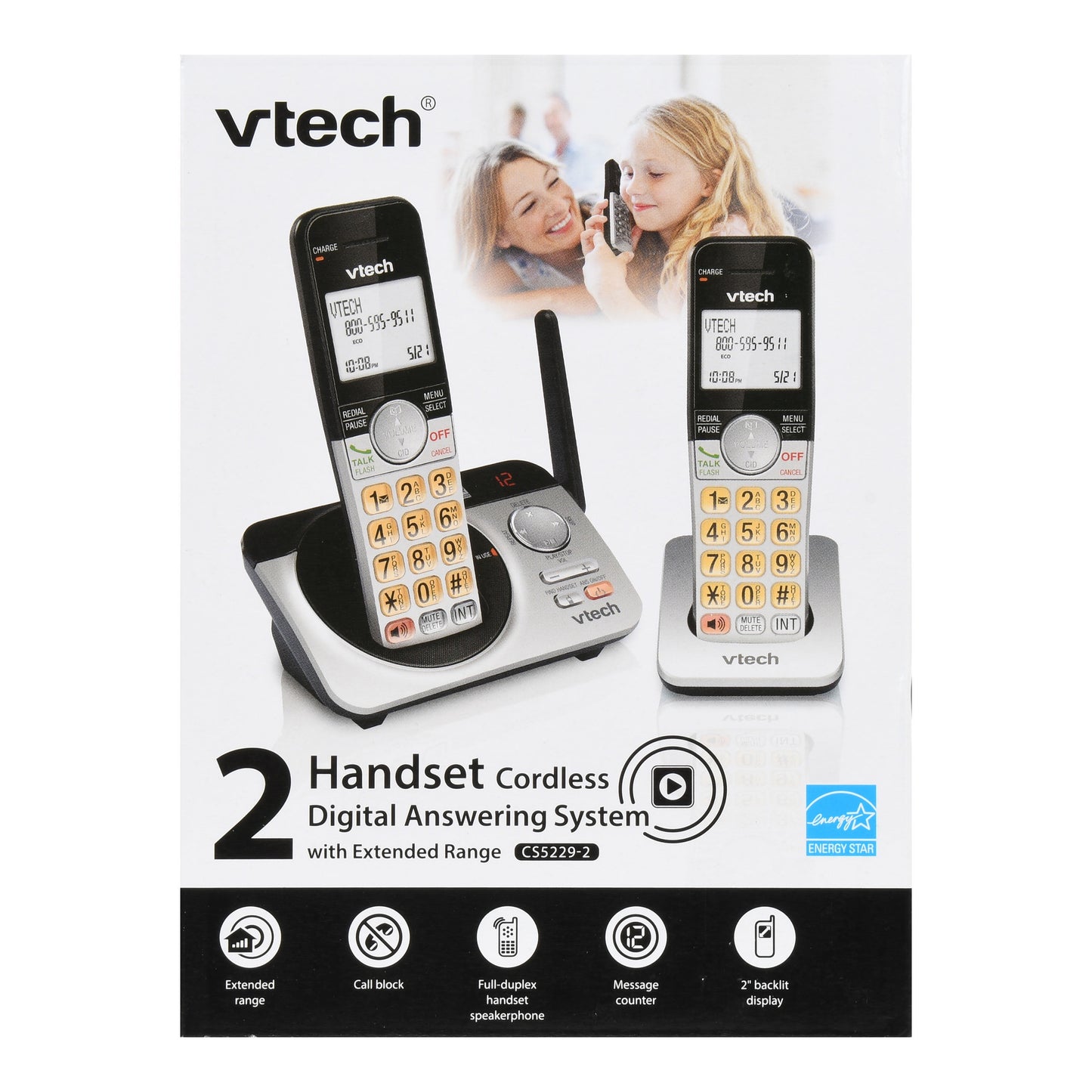 VTech CS5229-2 2 Handset Extended Range DECT 6.0 Cordless Phone with Answering System (Silver/Black)
